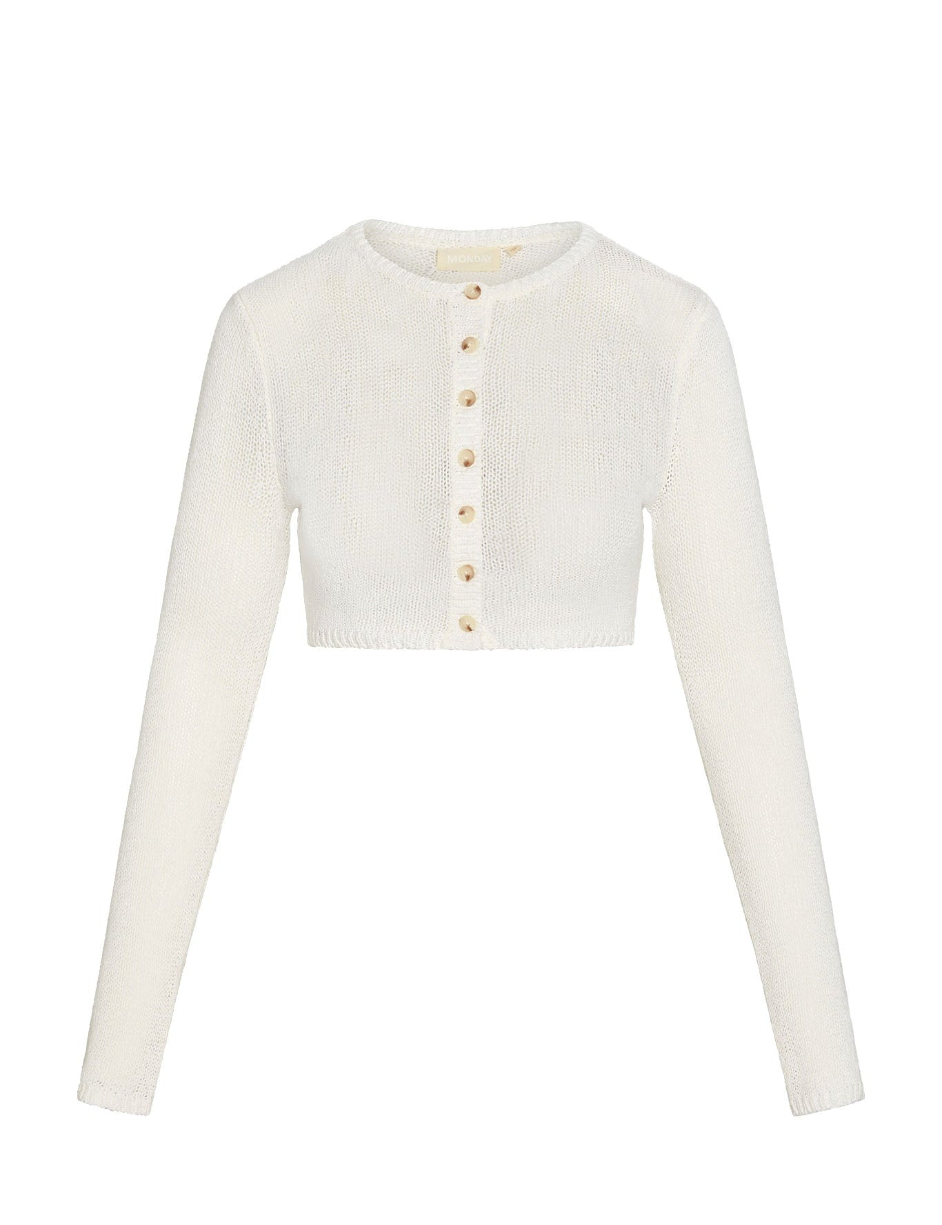 White cardigan with buttons on a white background