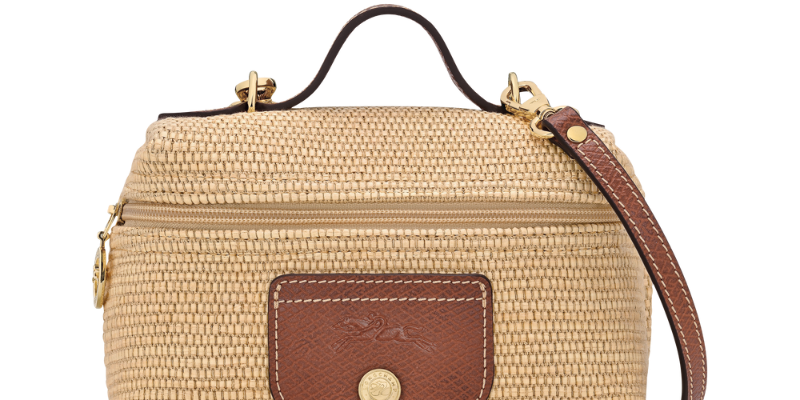 Natural Straw crossbody bag, front view on white background