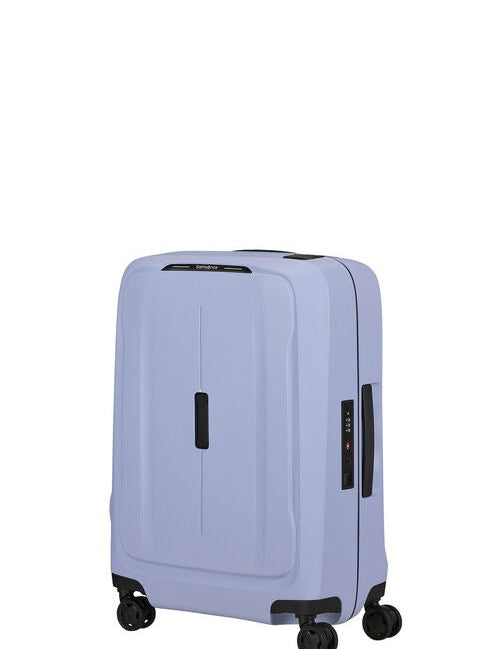 Midnight blue hard-shell carry-on suitcase, angled view on white background