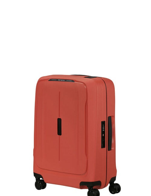 Warm taupe hard-shell carry-on suitcase, angled view on white background