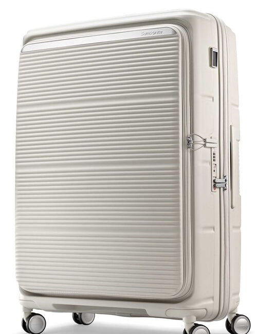 Forest green hard-shell extra-large checked suitcase, angled view on white background