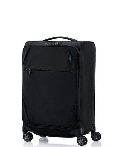 Black suitcase with wheels on a white background