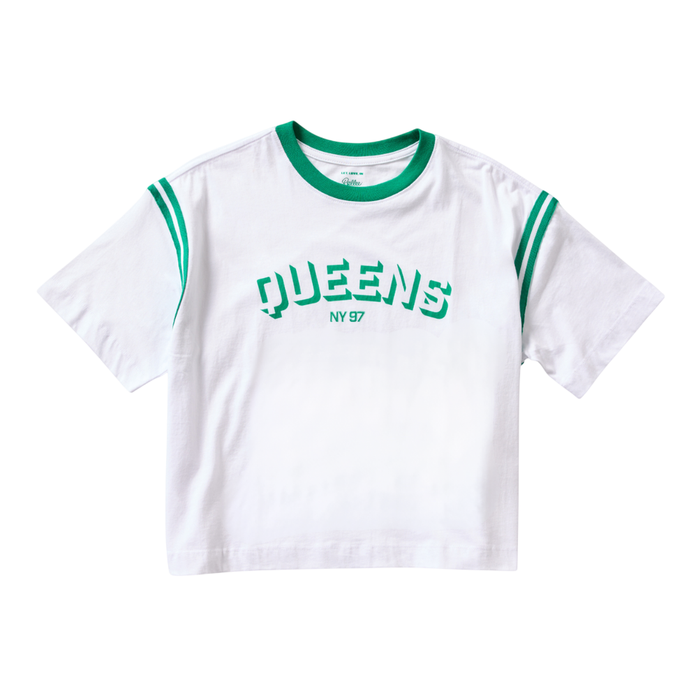 Model wearing Rallee Club Queens' Box Tee