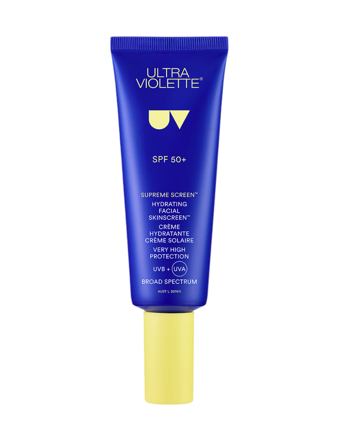 Tube of Supreme Screen SPF 50+ hydrating sunscreen on white background