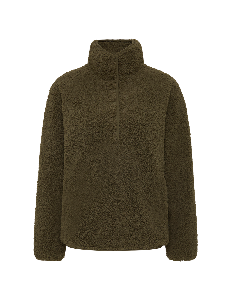 Green fleece pullover on a white background
