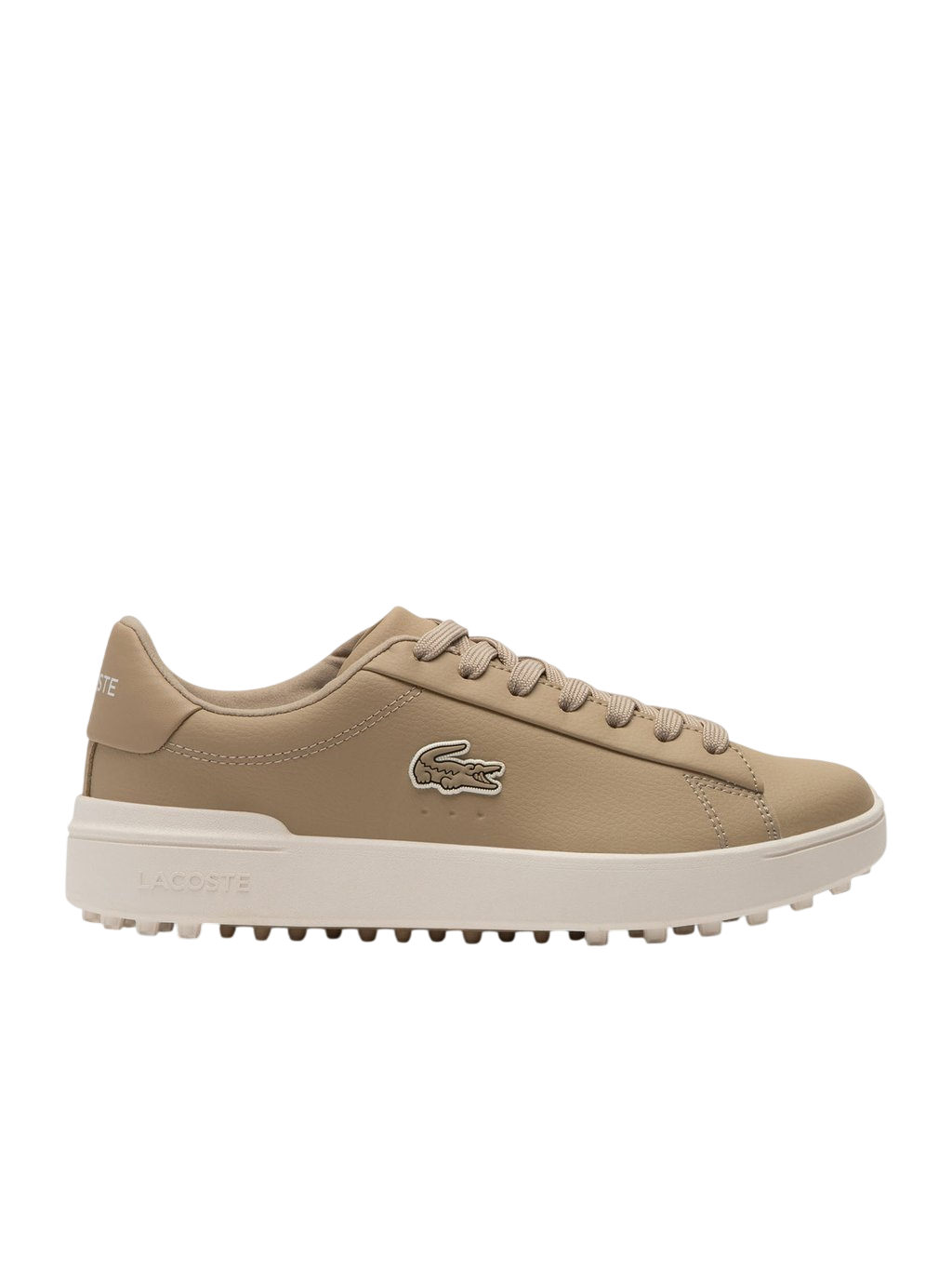 Lacoste Carnaby Golf Shoe in tan on a white background