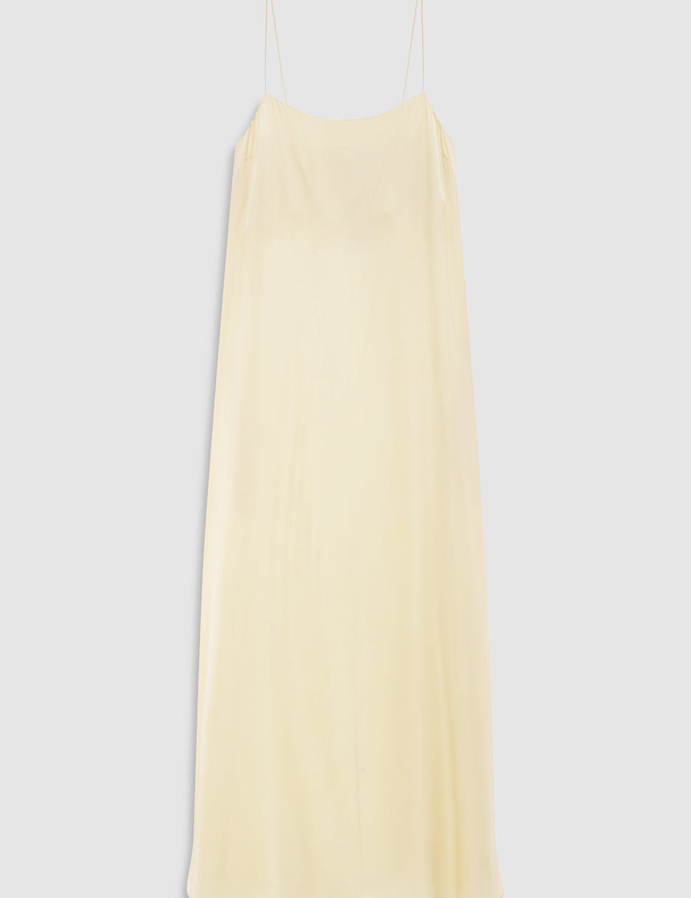 Butter yellow maxi dress, sleeveless, front view on white background