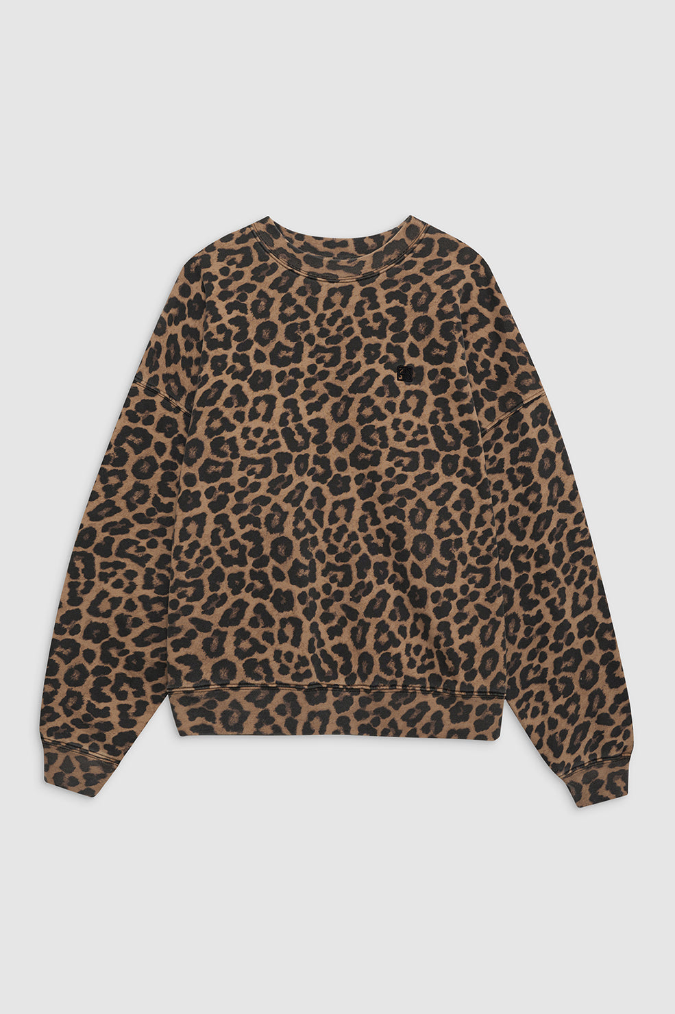 Model wearing Anine Bing Miles Sweatshirt in leopard