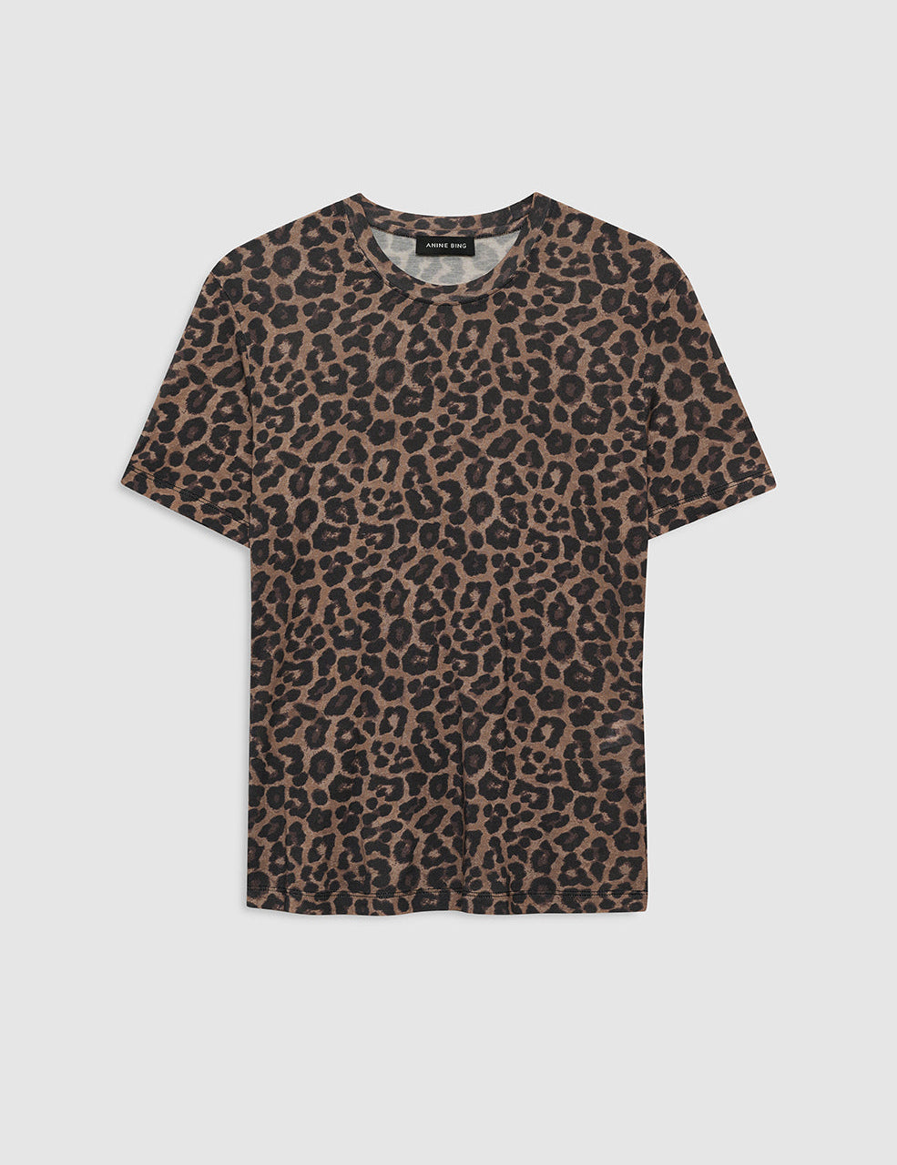 Model wearing Anine Bing Sylvie Tee in brown leopard