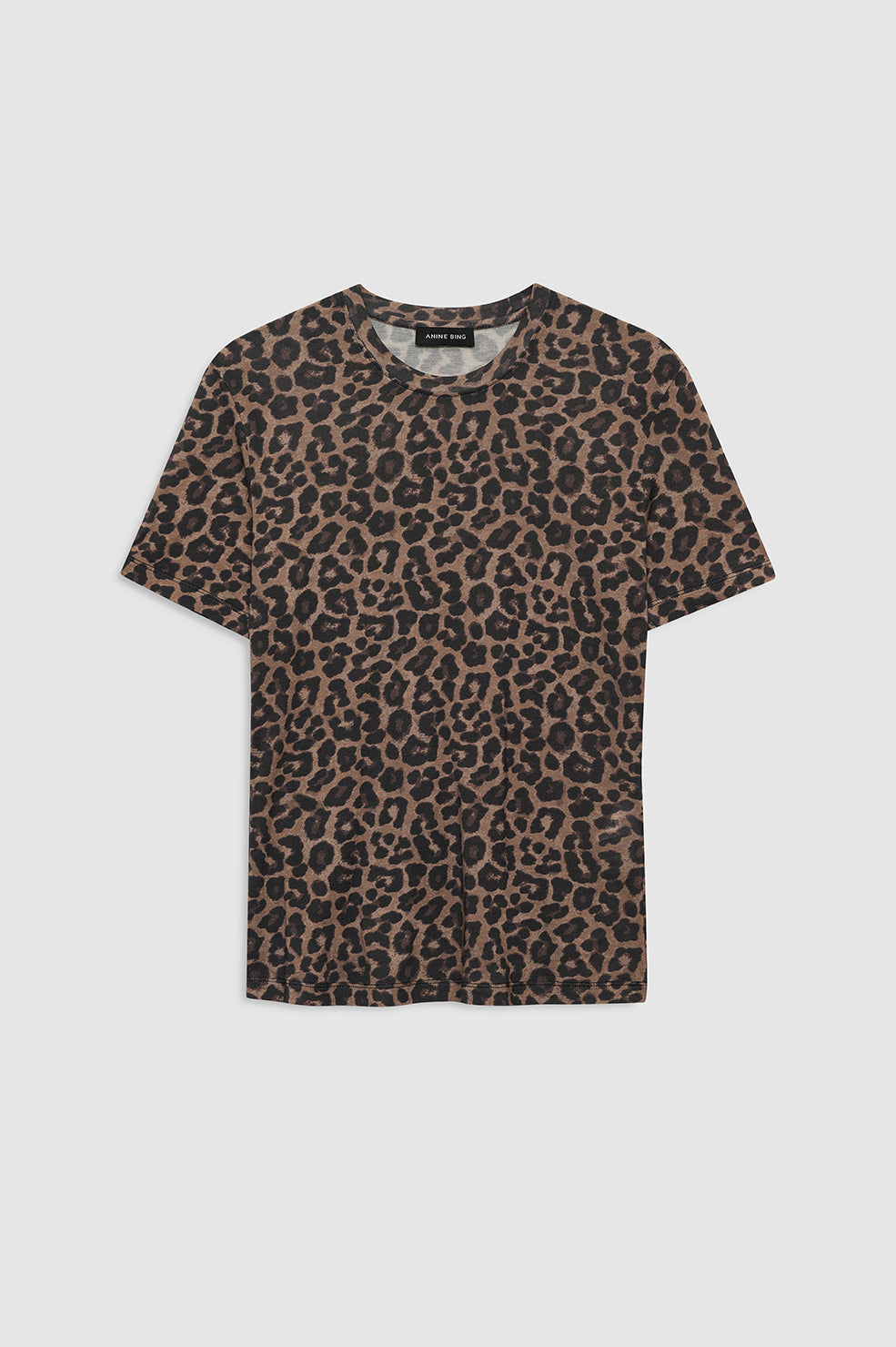Model wearing Anine Bing Sylvie Tee in brown leopard