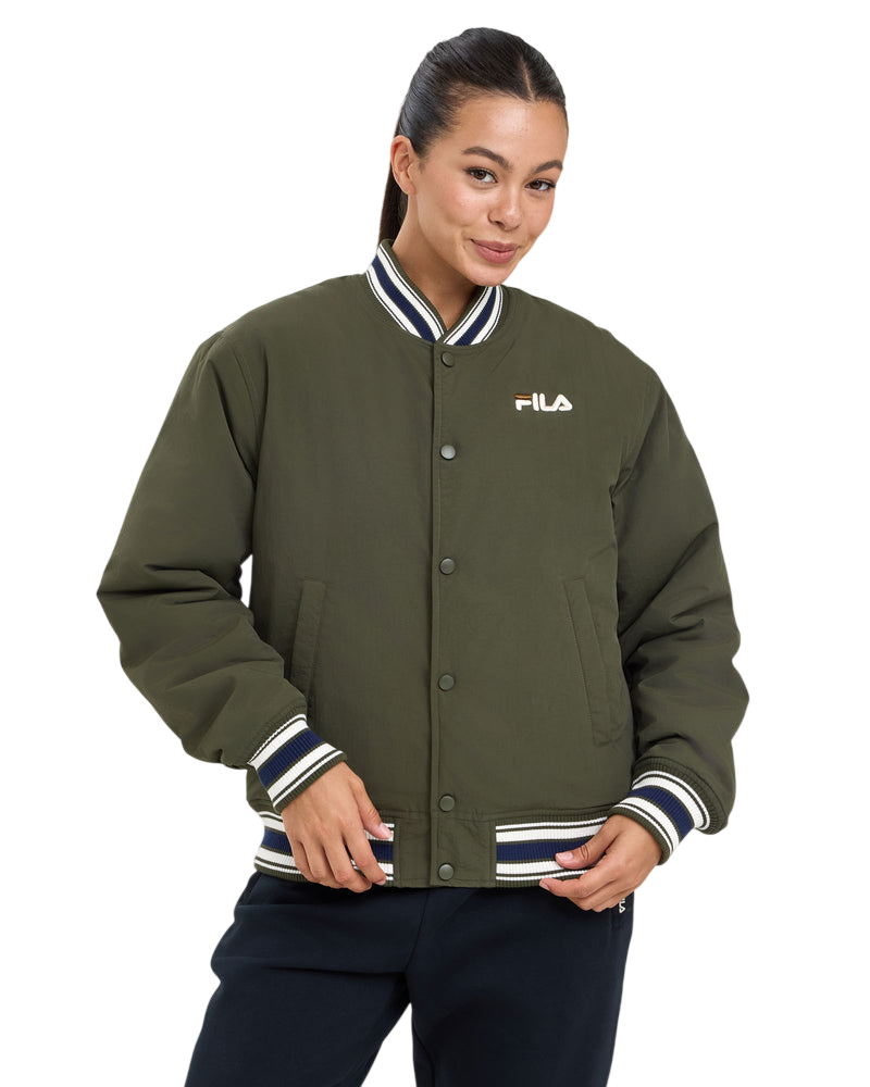 Model wearing FILA Kenji Bomber Jacket in green