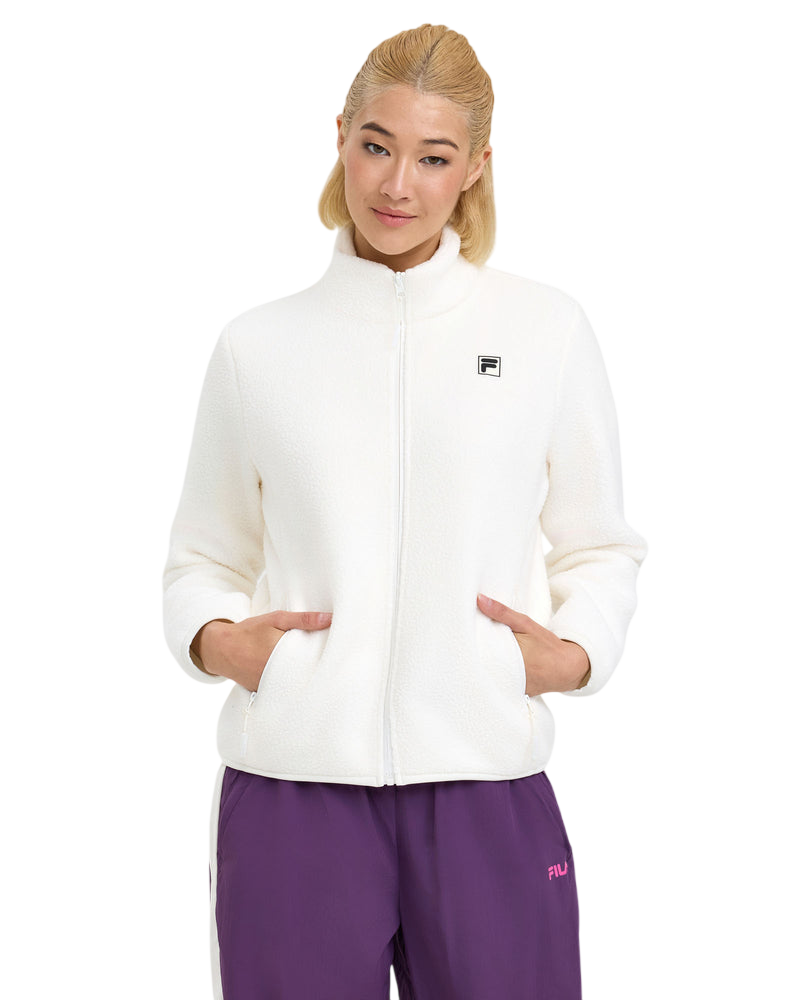 Model wearing FILA Alexa Fleece Jacket in white
