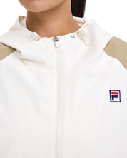 Model wearing FILA Iris Windbreaker in cream