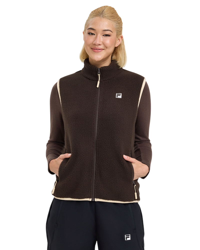 Model wearing FILA Iris Vest in black 4