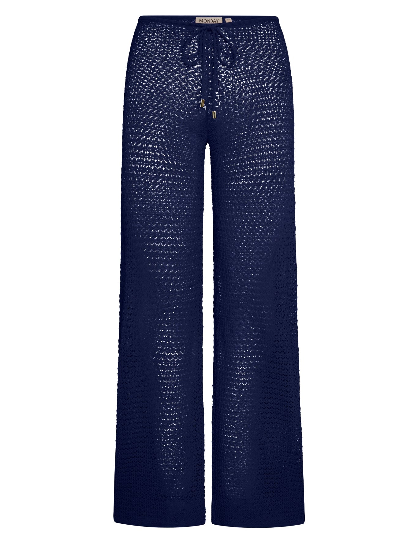 Midnight navy wide-leg beach pant, front view on white background