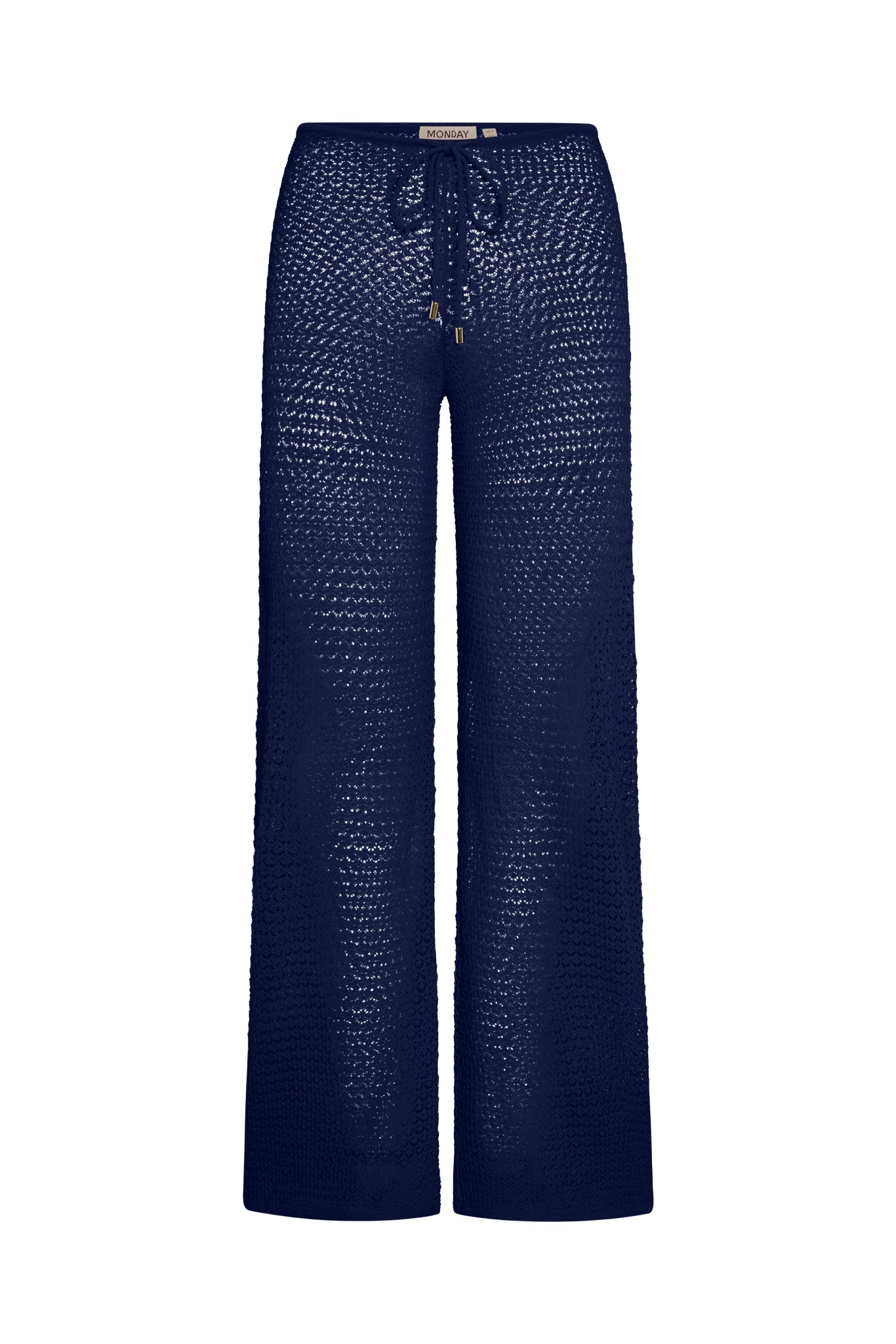 Midnight navy wide-leg beach pant, front view on white background