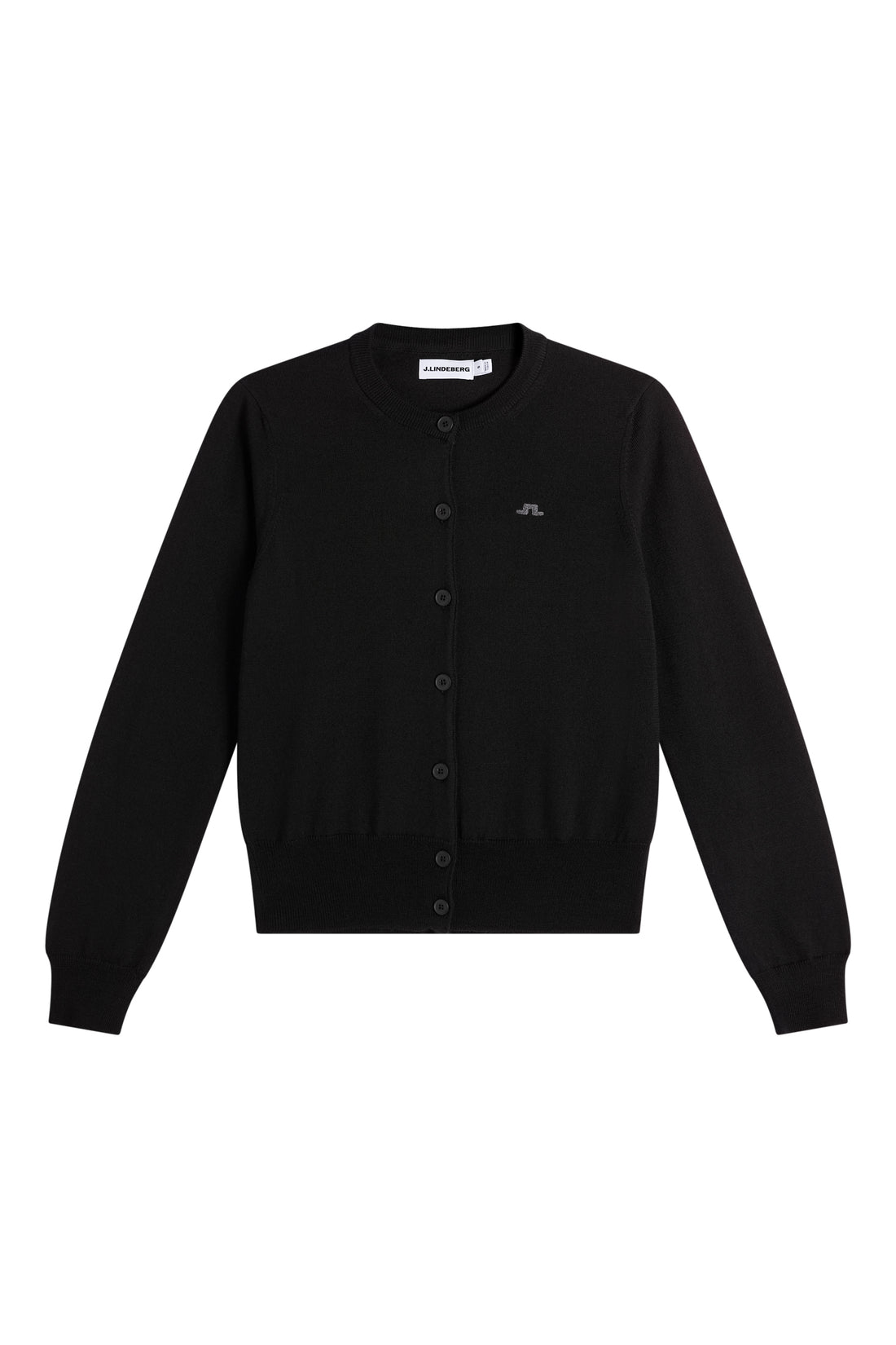 Model wearing J.Lindeberg Joanna Knitted Cardigan in black