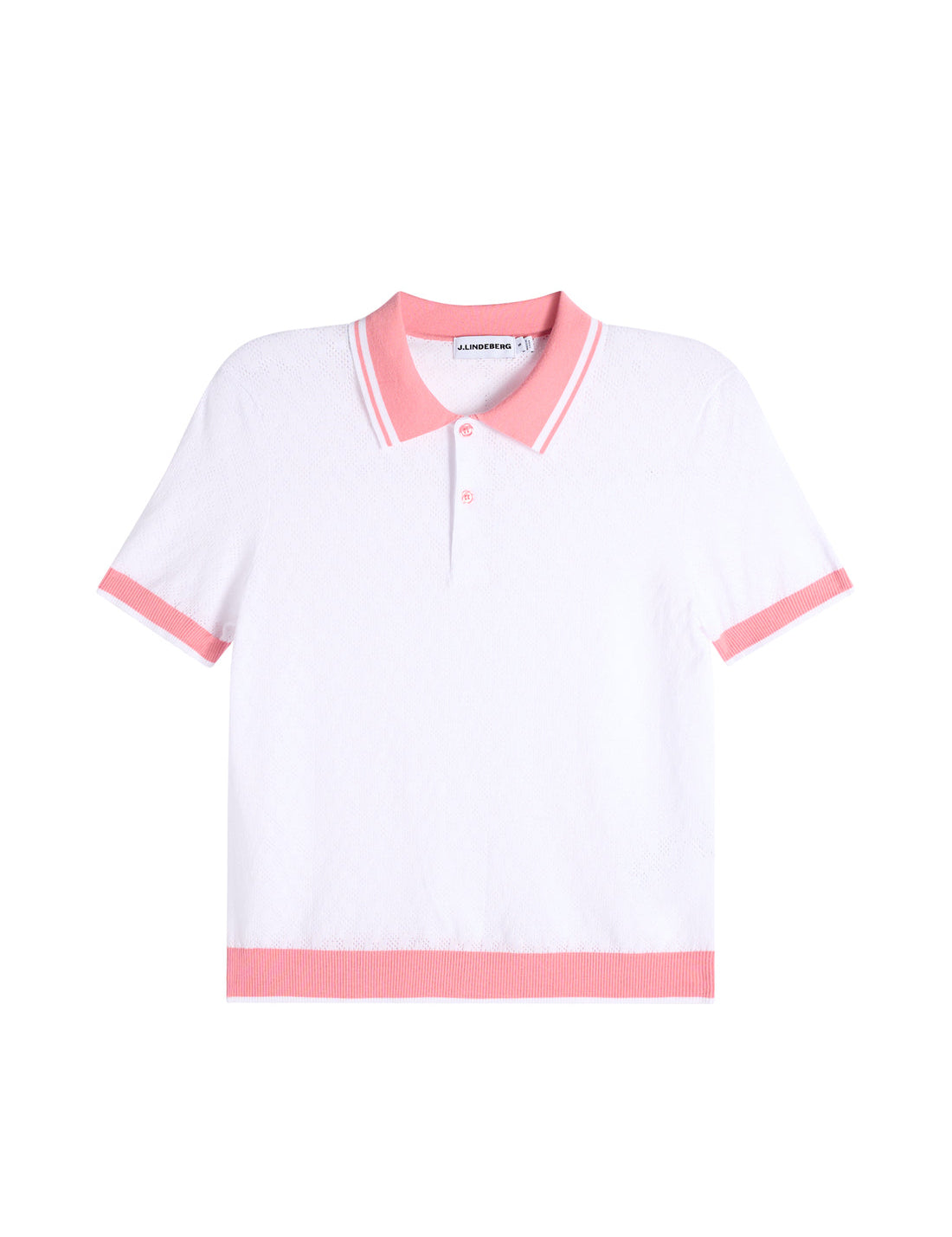 Model wearing J.Lindeberg Polly Pointelle Polo in white