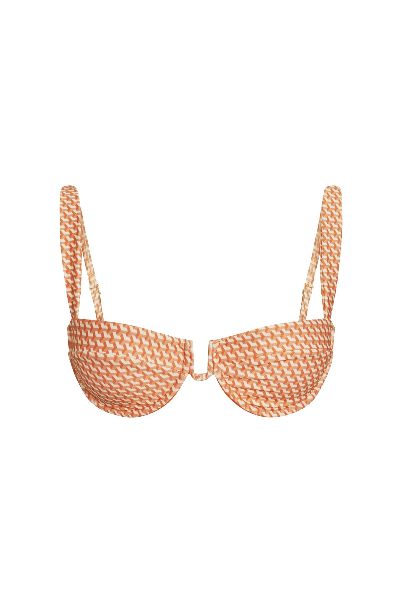 Bra-style bikini top with chain-like design on a white background