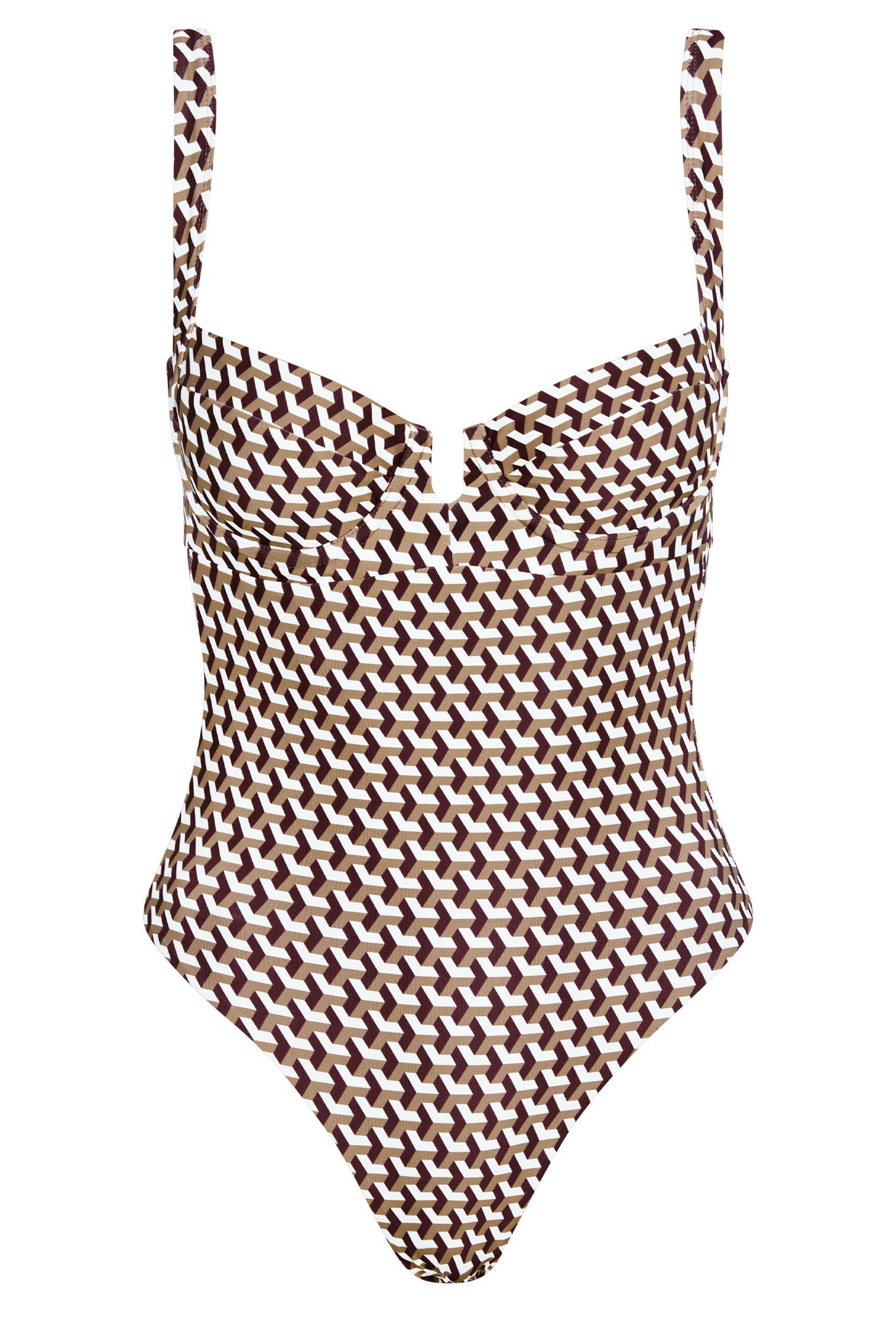 One-piece swimsuit with chain pattern on a white background