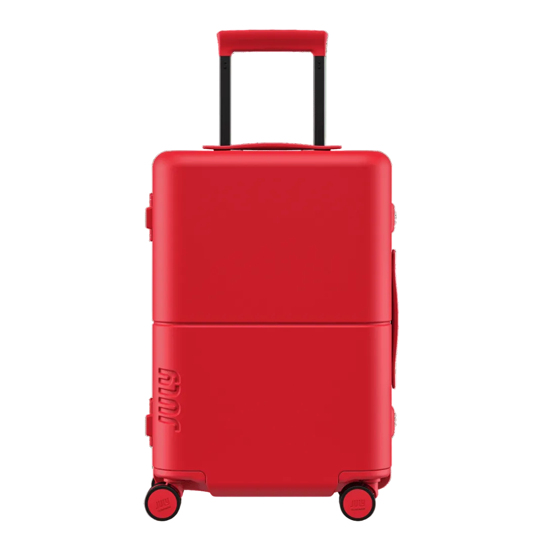 red suitcase on white background