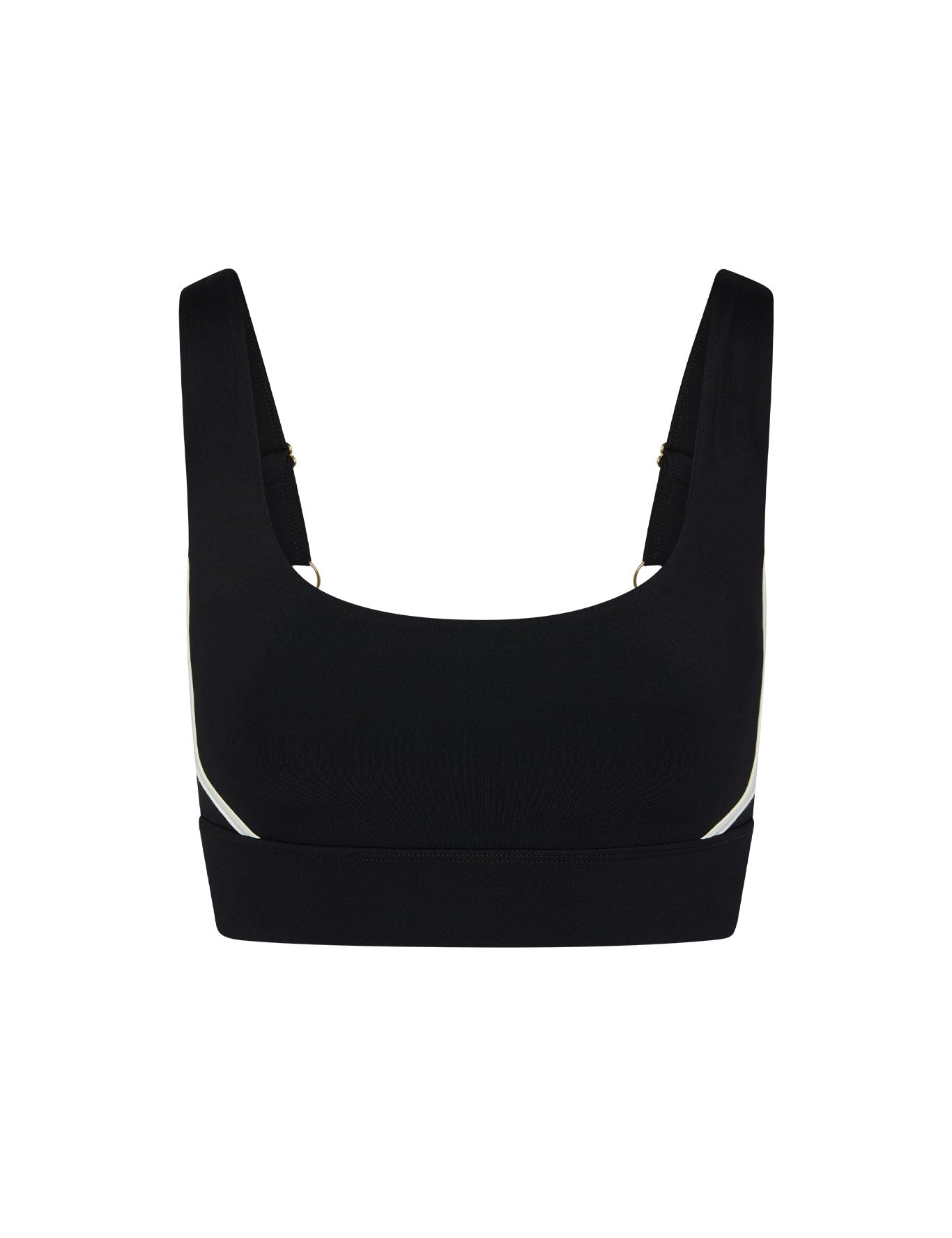 Black crop top with thin straps on a white background