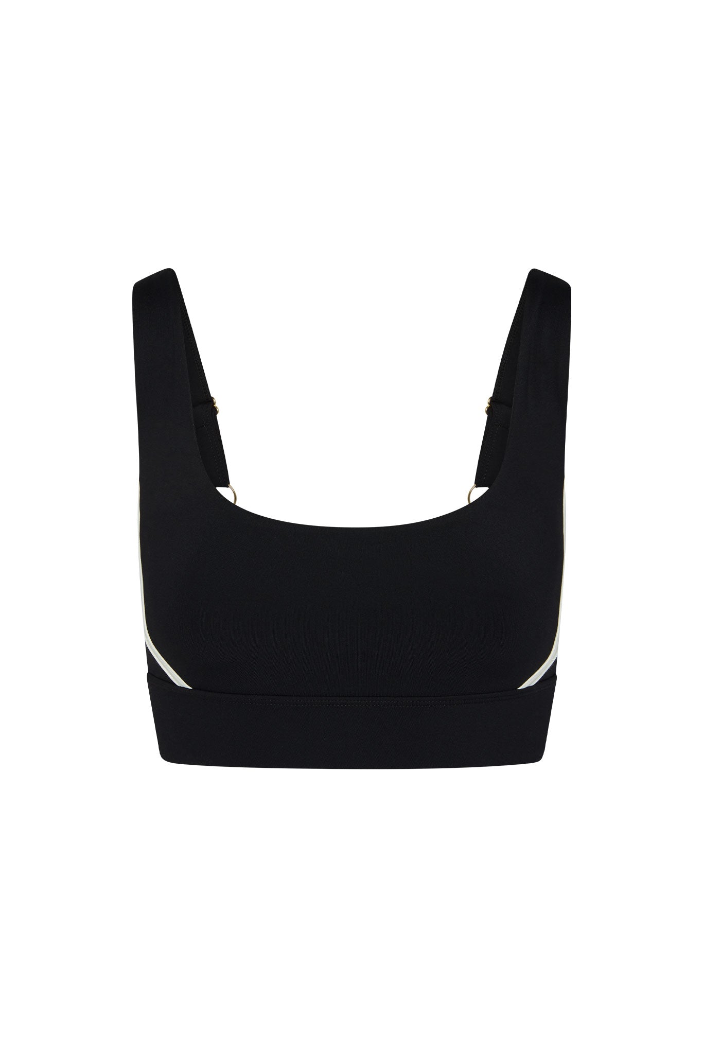Black crop top with thin straps on a white background