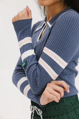 Alice Ribbed Keyhole Polo Indigo