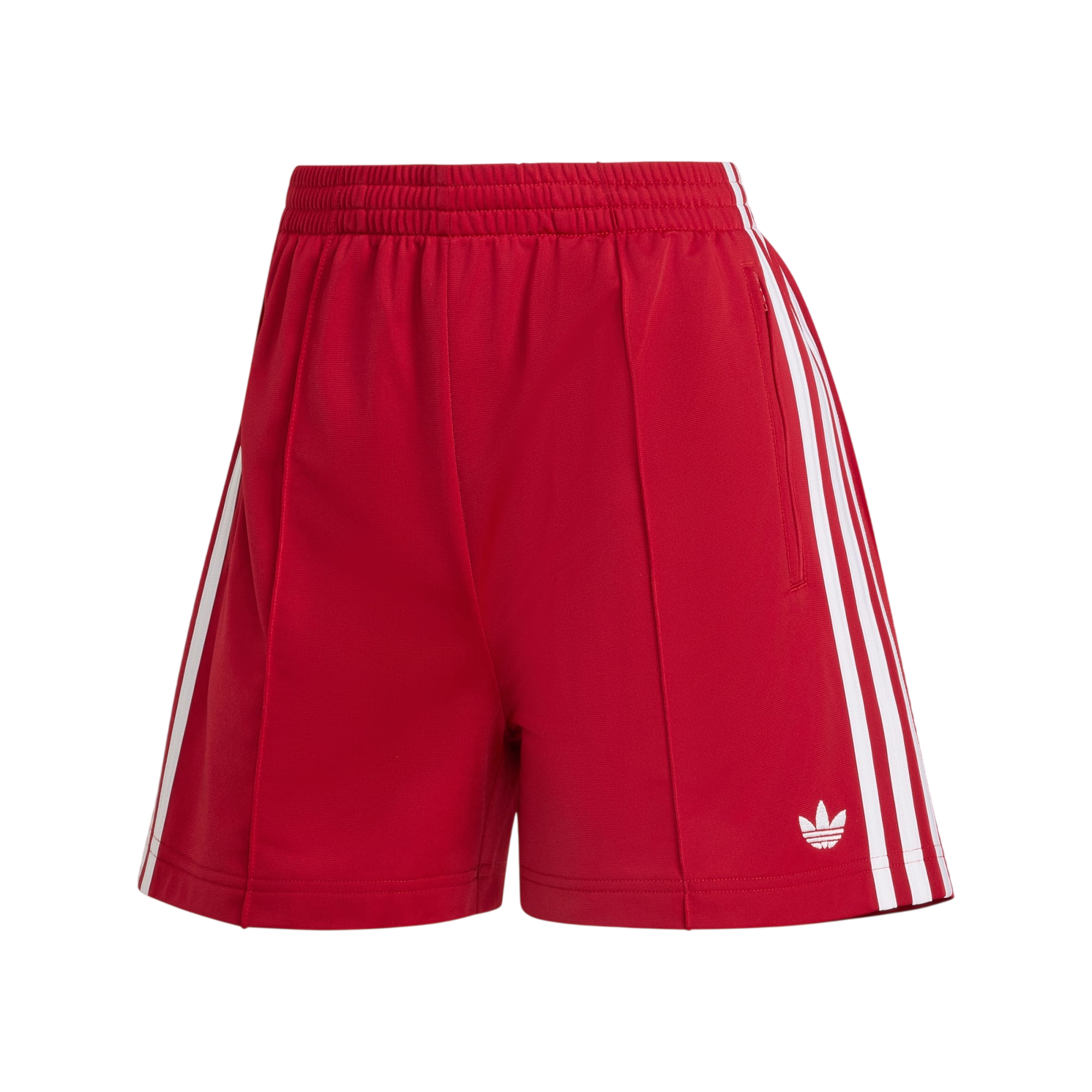 Model wearing adidas Firebird Classic Shorts in burgundy