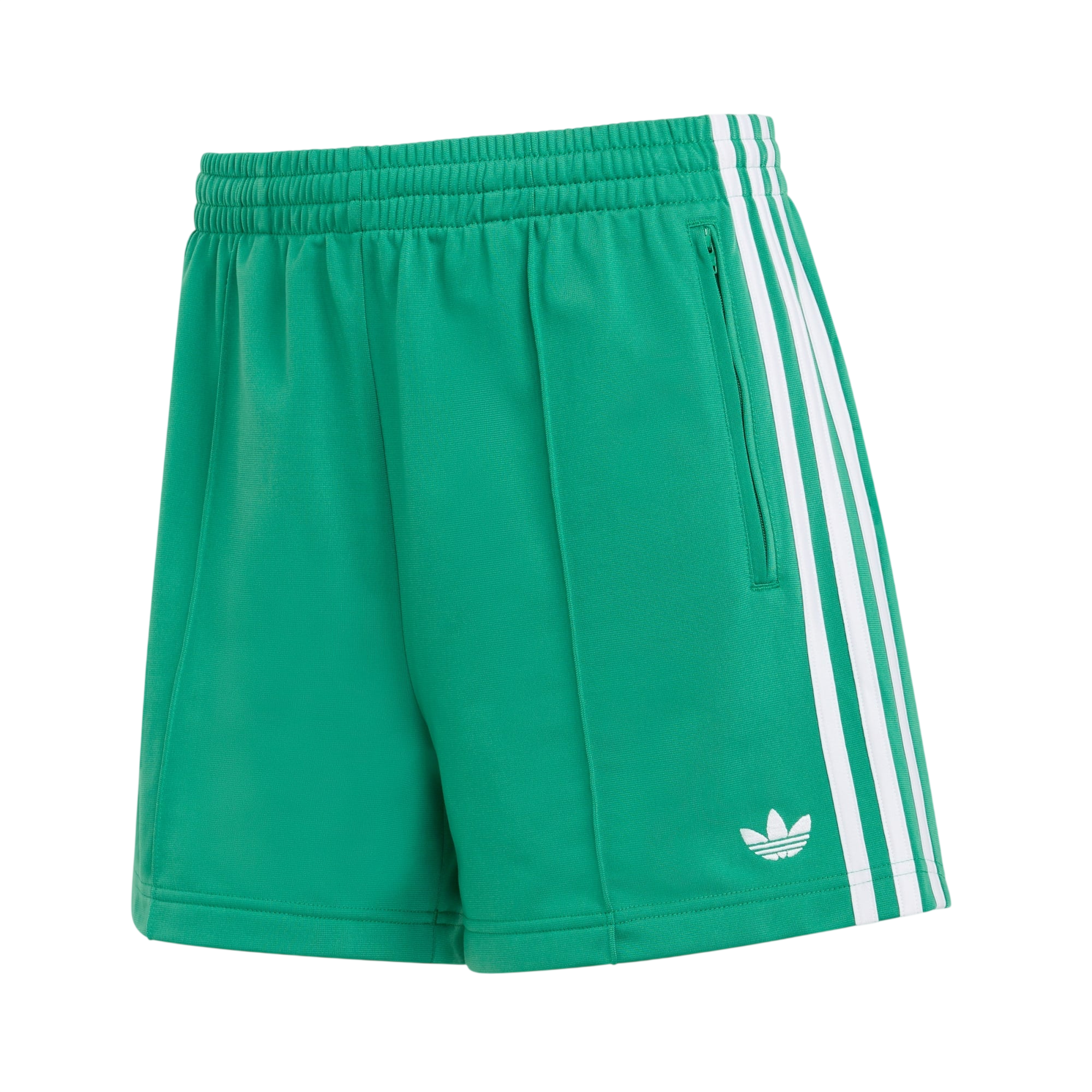 Model wearing adidas Firebird Classic Shorts in green