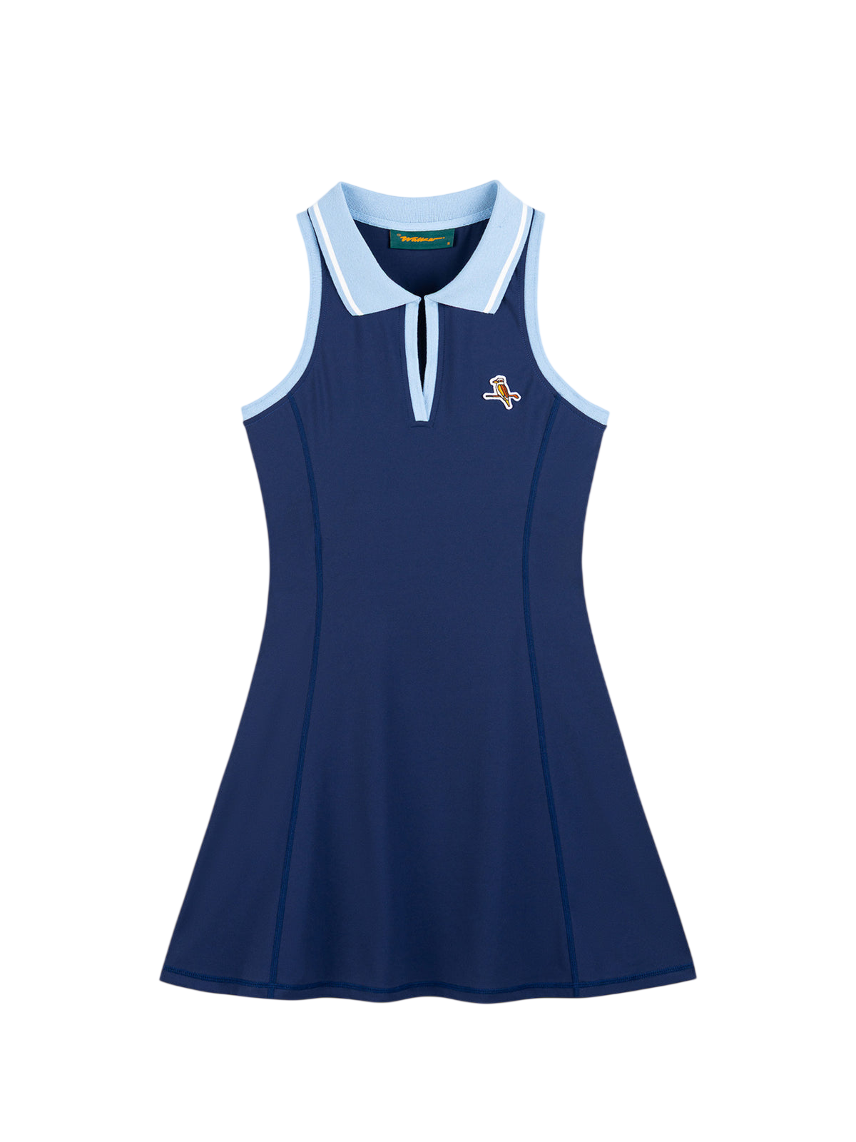 Model wearing Walker Golf Things Fairway Dress in Navy and Powder