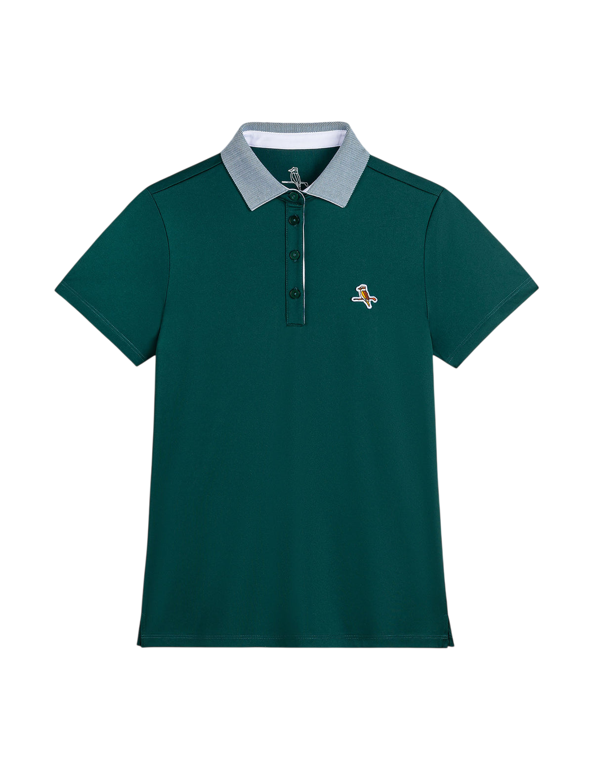 Model wearing Walker Golf Things Kooka Performance Polo in Forest