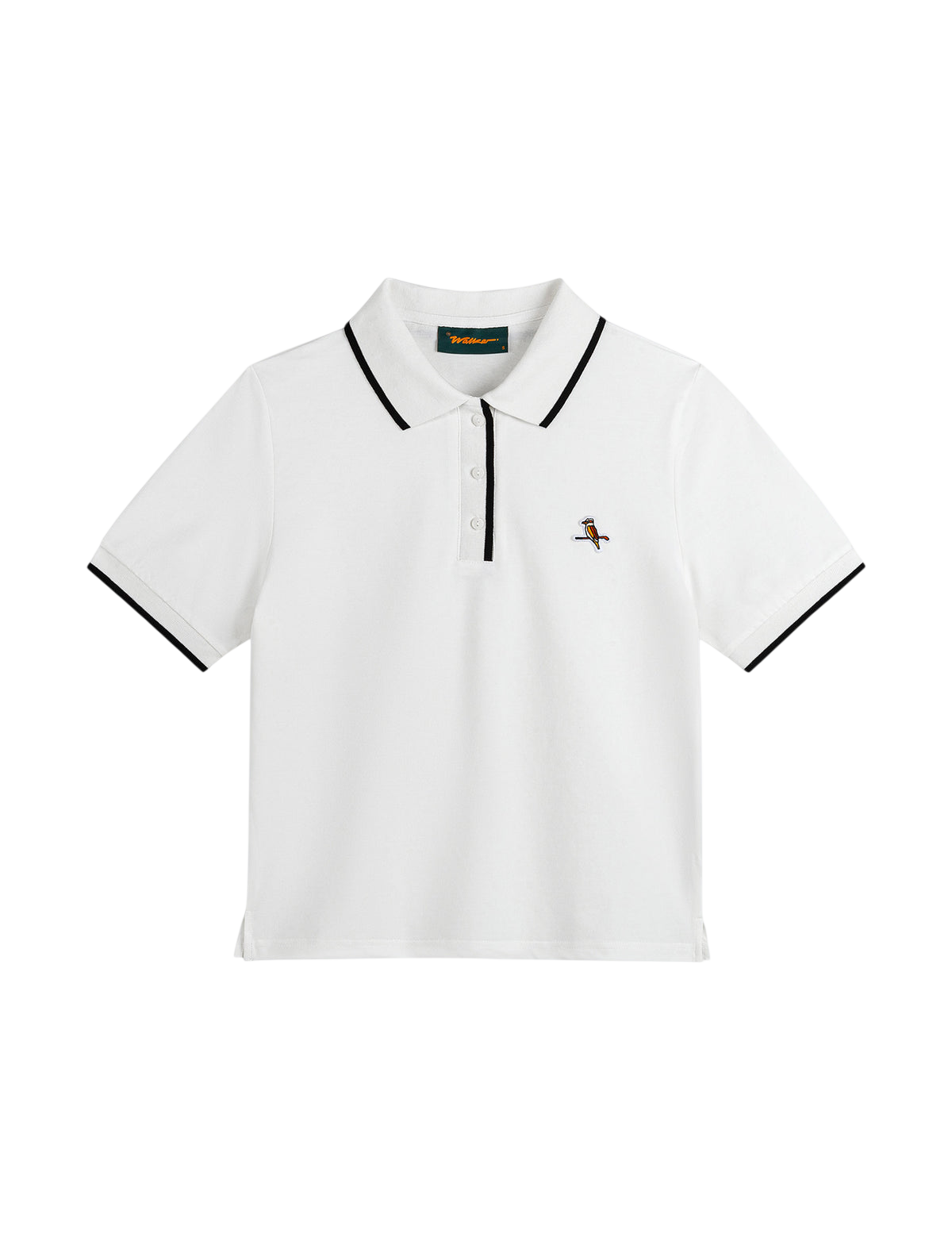 Model wearing Walker Golf Things Kooka Polo in White Blue
