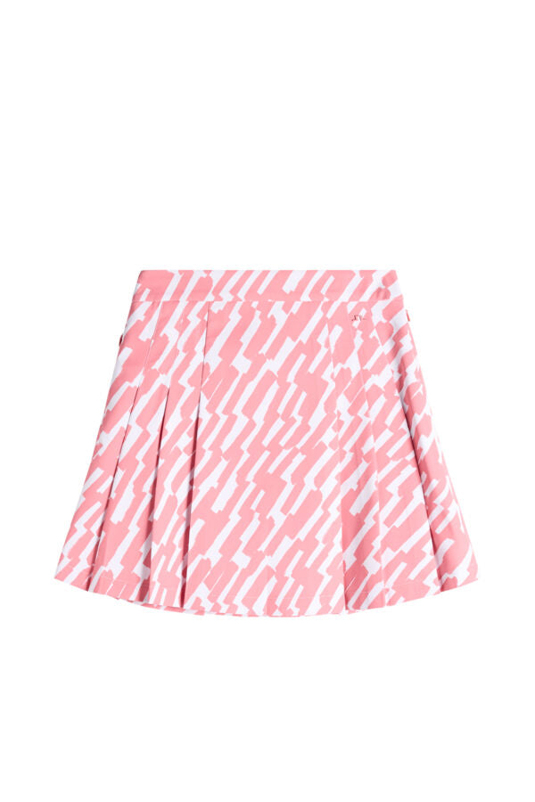 Model wearing J.Lindeberg Alesia Print Skirt in white print