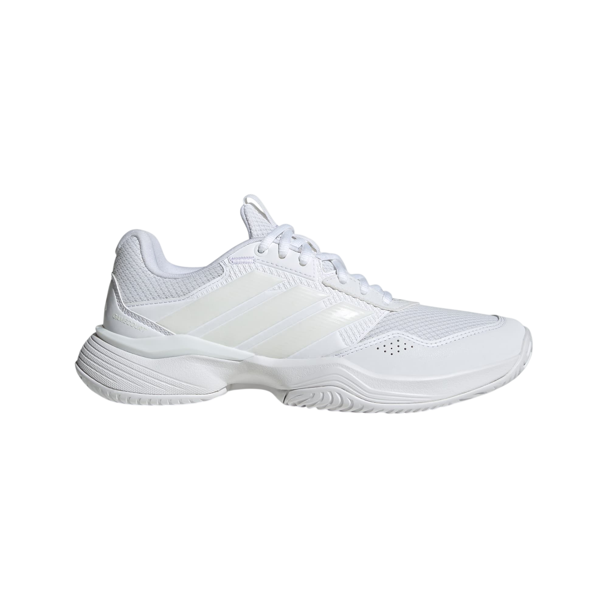 adidas GameCourt 3 All Court Tennis Shoes in white on a white background