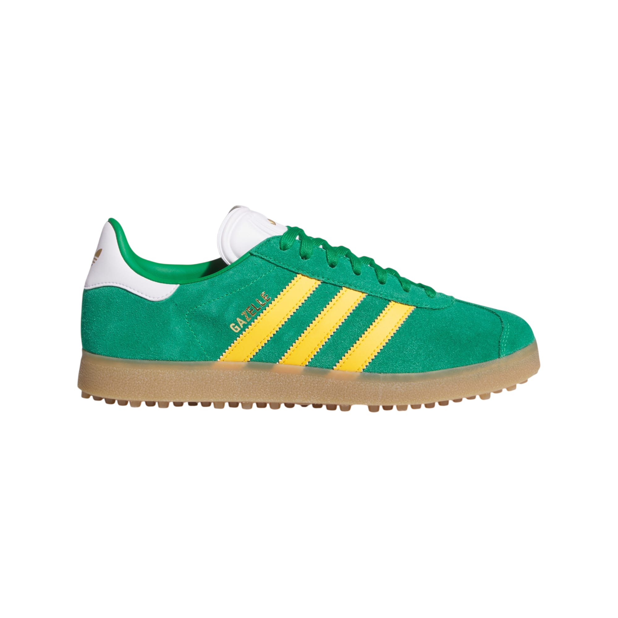 adidas Gazelle Spikeless Golf Shoes in green on a plain background.