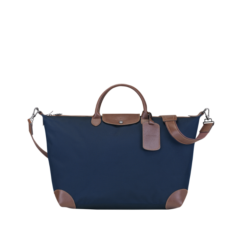 Brown travel bag, front view on white background