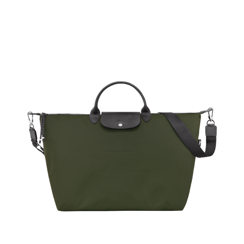 Dark Green travel bag, front view on white background