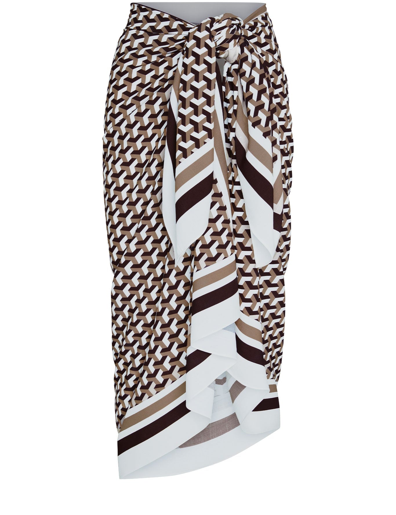 Patterned skirt with a tie waist on a white background