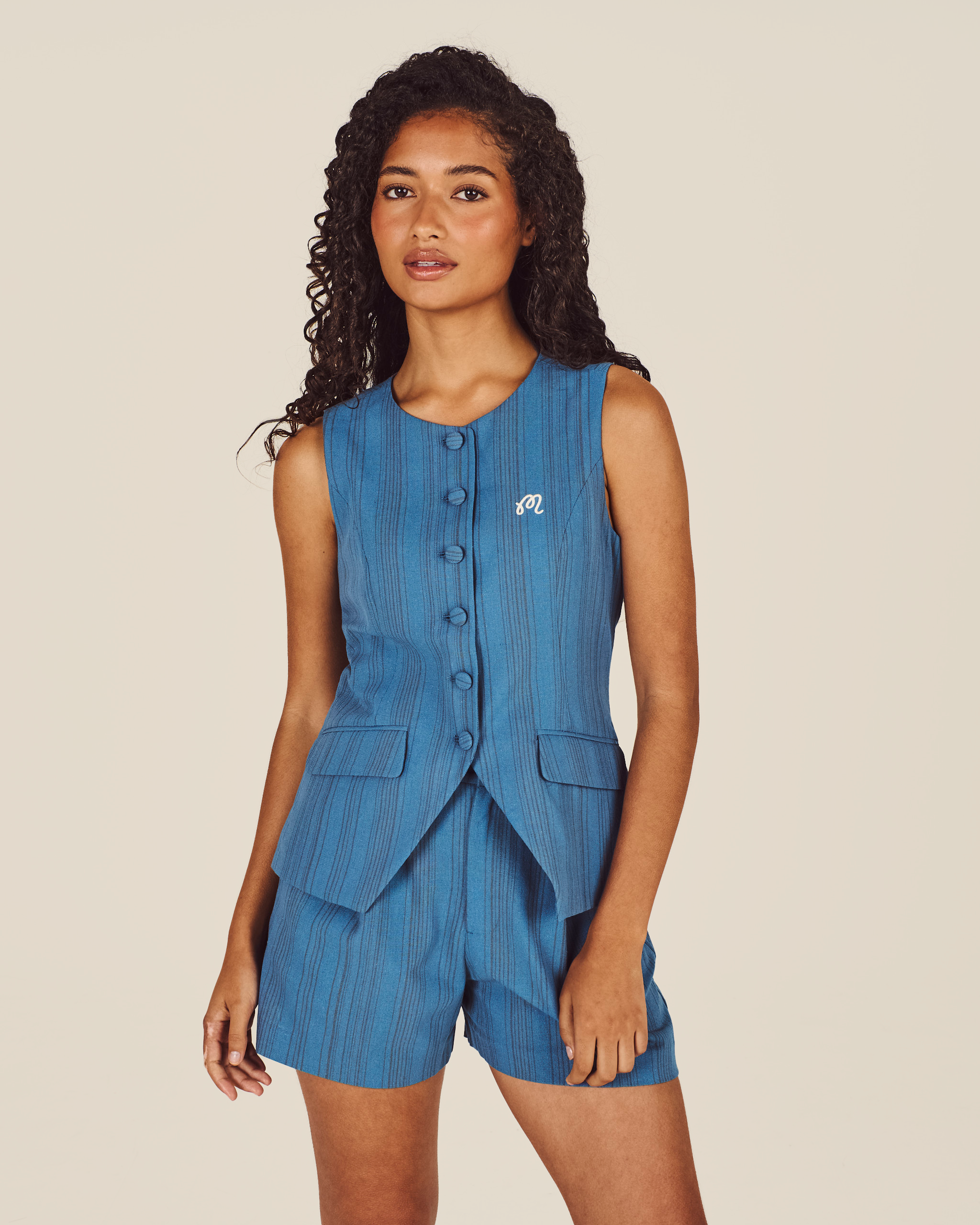 Model wearing Malbon Keily Vest in abstract
