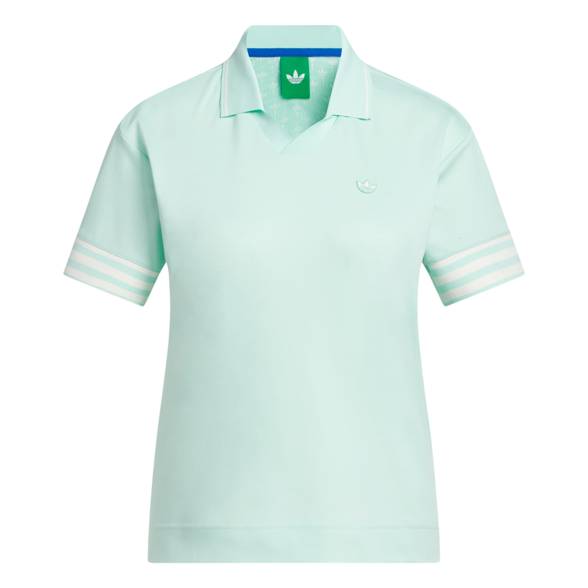 Model wearing adidas Originals 3-Stripe Polo in green