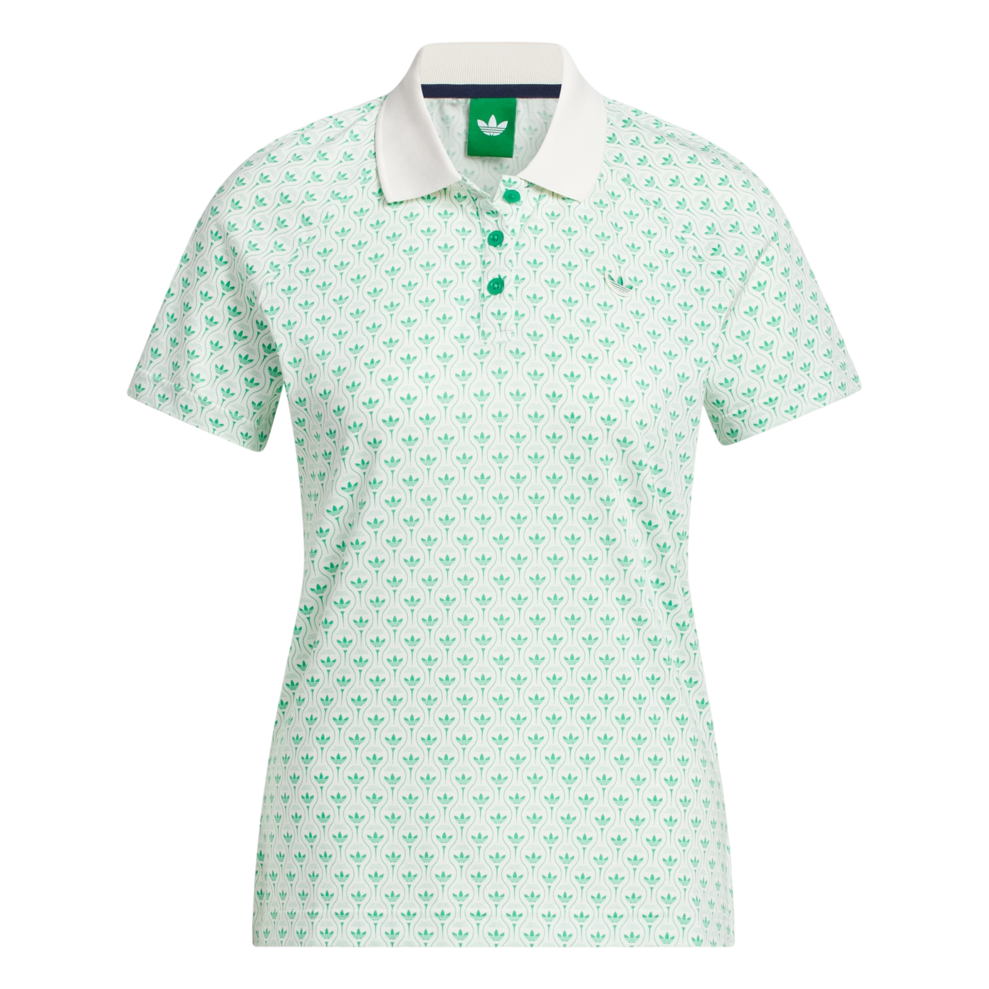 Model wearing adidas Originals All Over Polo in green