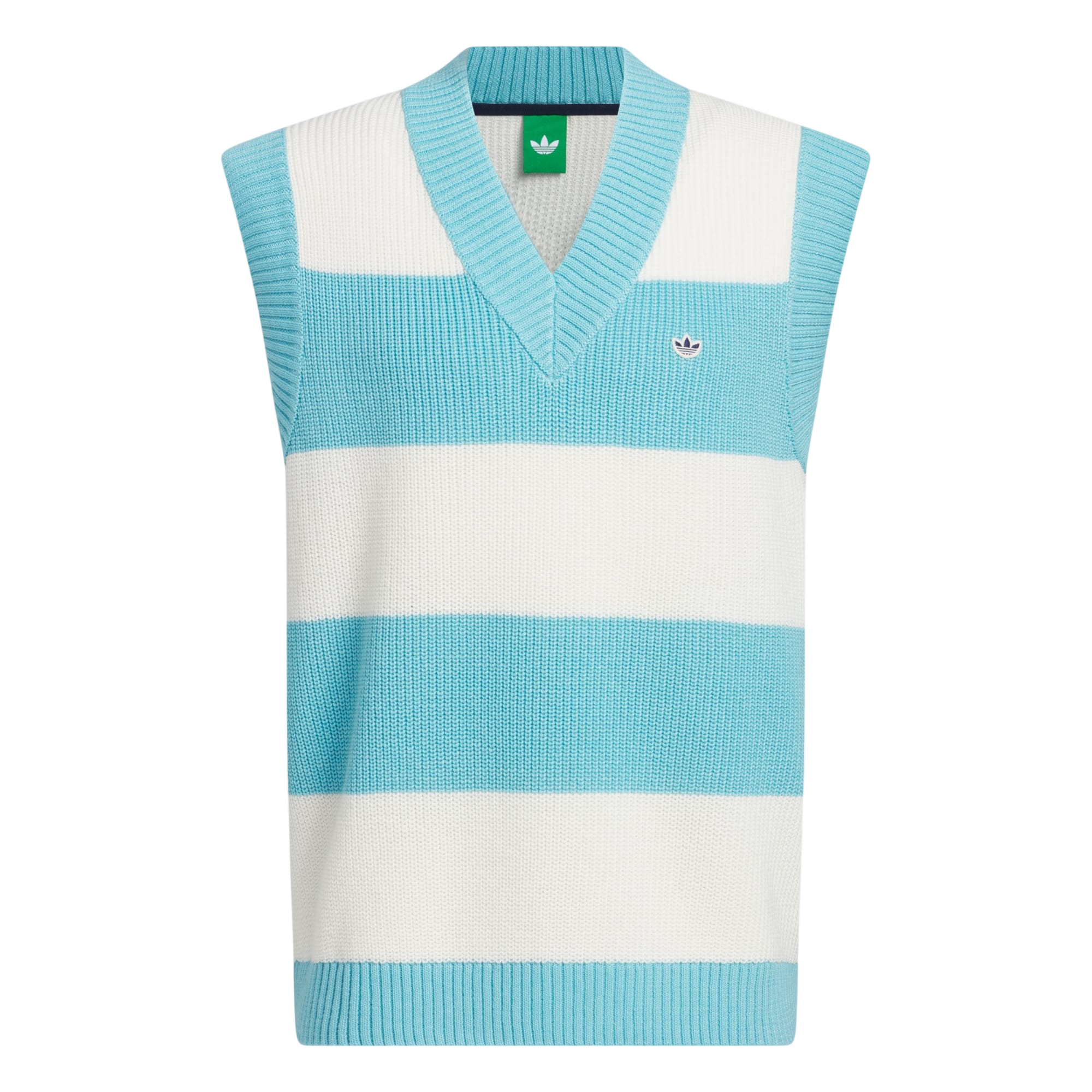 adidas Originals Oversized Vest in blue laid flat on a plain background.