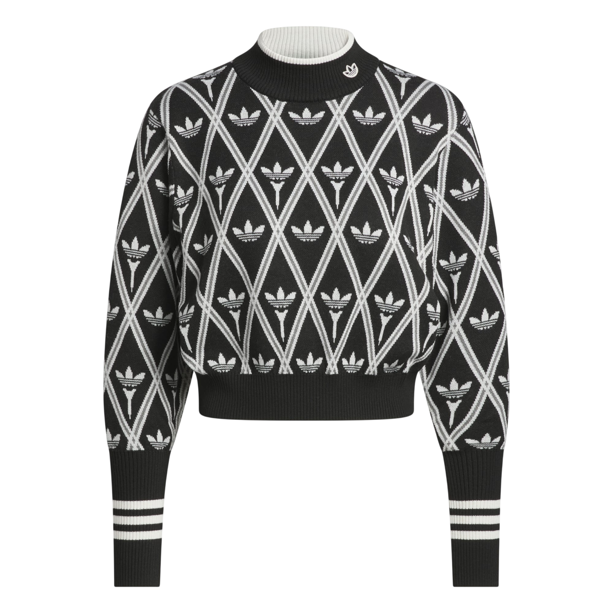 adidas Originals Trefoil Turtleneck Jumper in black laid flat on a plain background.