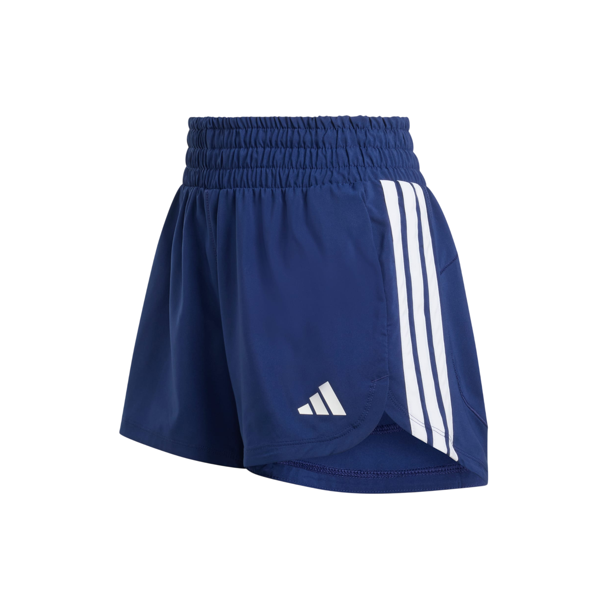 adidas Pacer Workout Woven High Rise Shorts product flat lay on a white background