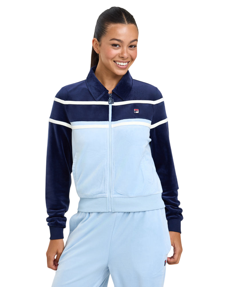 Model wearing FILA Giovana Jacket in blue