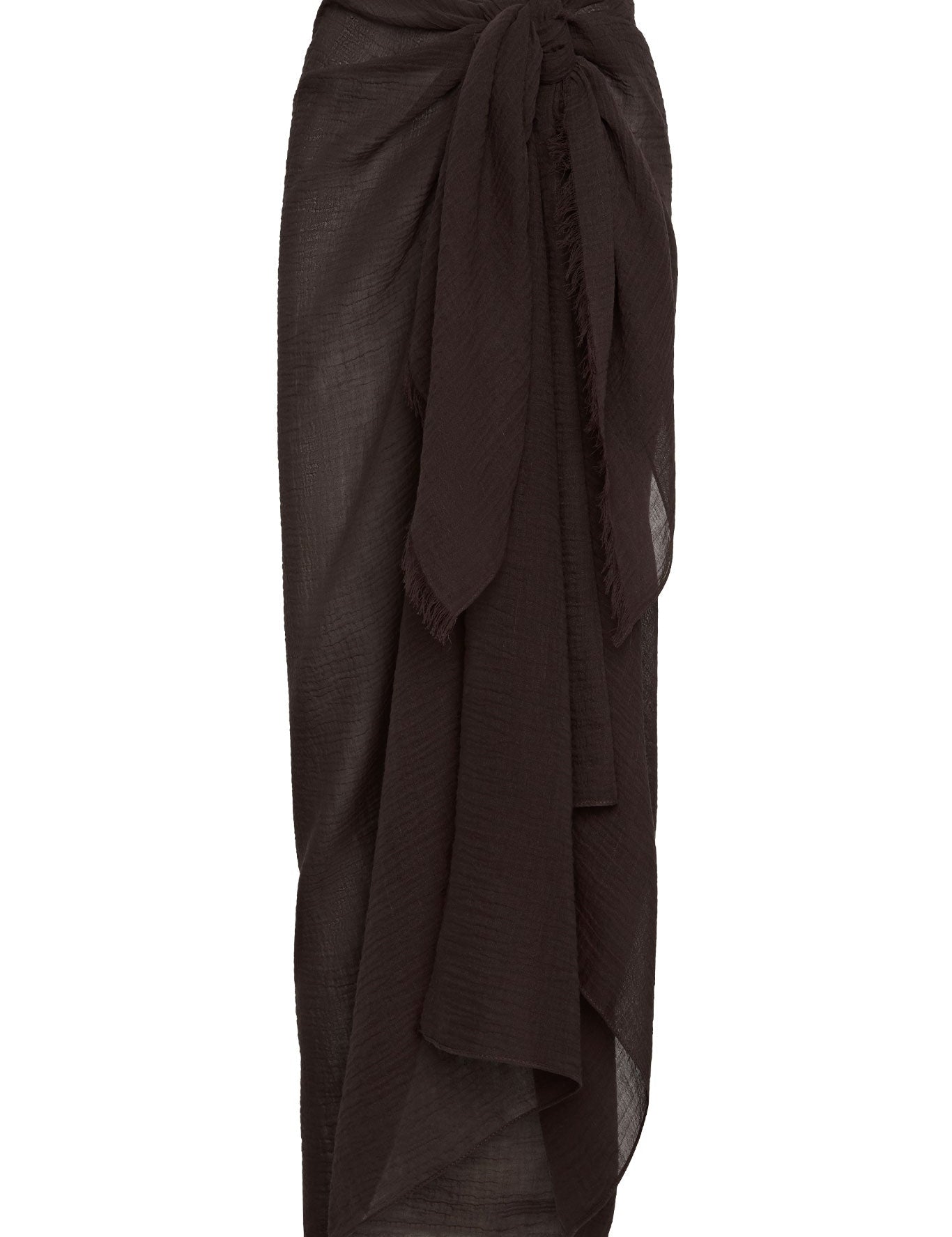 Dark brown draped skirt on a white background