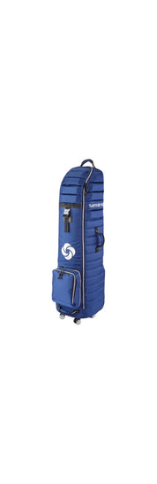 Blue Samsonite travel bag with wheels on a white background