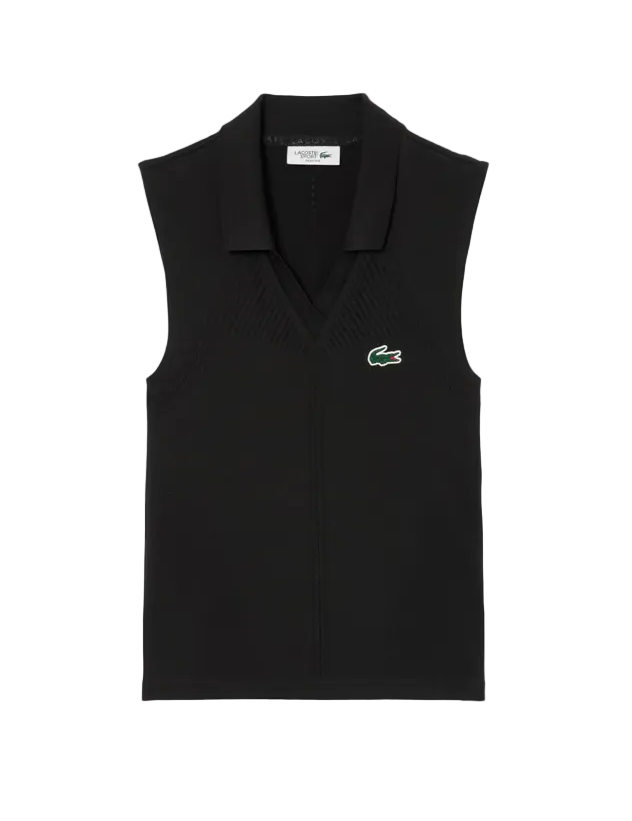 Black vest with a brand logo on a white background