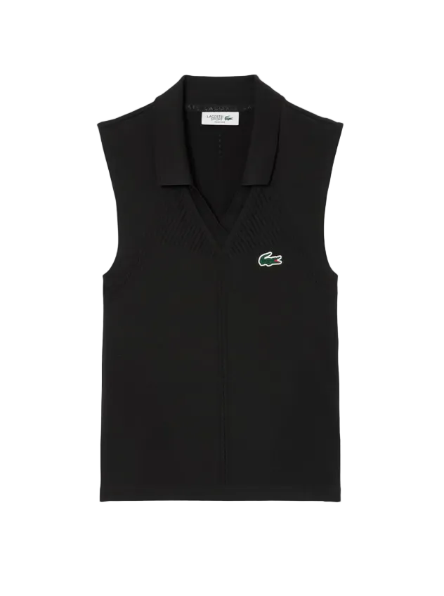 Black vest with a brand logo on a white background